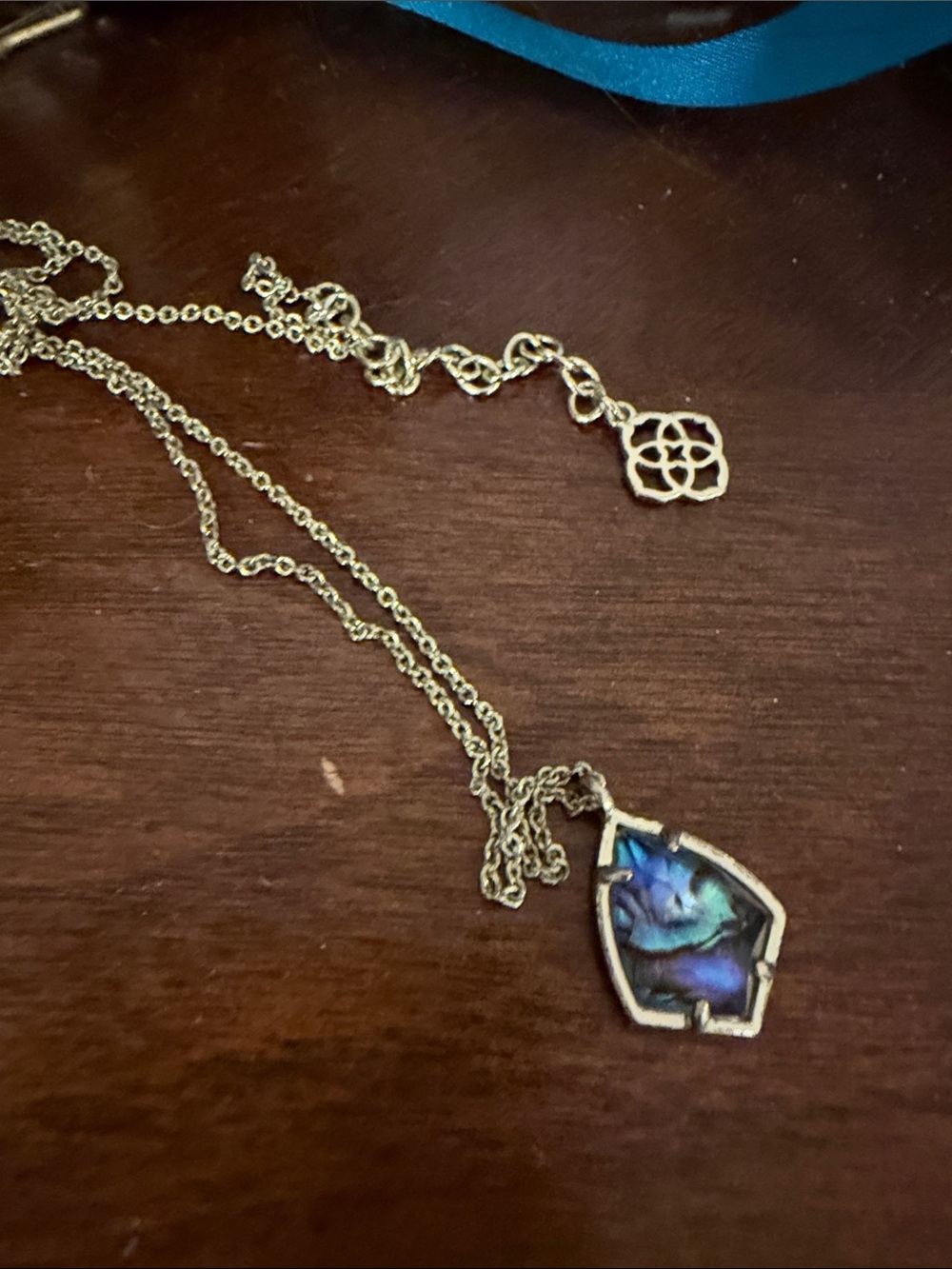 Kendra Scott Gold Necklace with Iridescent Blue Pendant
